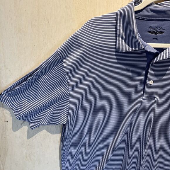 Straight Down Polo Shirt Mens Large Blue Striped Lightweight Stretch Golf Top - Picture 3 of 12
